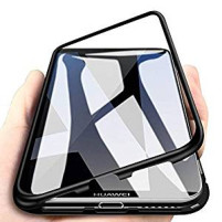 Луксозен алуминиев бъмпър от 2 части с магнити и стъклен протектор лице и гръб оригинален Magnetic Hardware Case за Huawei P Smart Z STK-LX1 черен